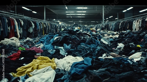 Massive Heaps of Unsold Merchandise Overflowing in a Retail Warehouse Storage Area