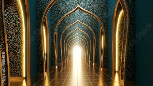 Ornate Archway Tunnel with Golden Accents.