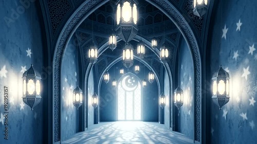 Futuristic Corridor with Arches and Lights.