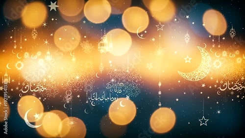 Golden Bokeh Lights with Stars and Moon.