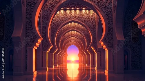 Moorish Archway Tunnel with Orange Glow.