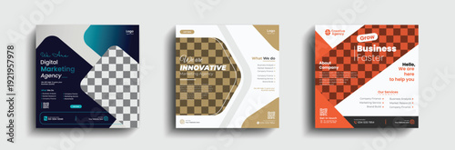 Corporate Social Media Post Template Bundle, Modern Business Marketing Banner Design, Editable Vector Illustrator AI