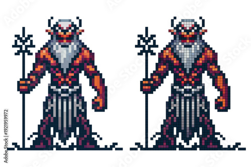 An ancient Greek god standing in a menacing pose against a white background