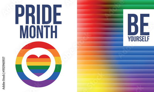 LGBT Pride Month in June. Lesbian Gay Bisexual Transgender. Celebrated annual. LGBT flag. Rainbow love concept. Human rights and tolerance. Poster, card, banner and background. Vector illustration