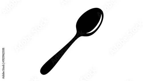 Vector illustration of black silhouette of a simple spoon icon on a transparent background