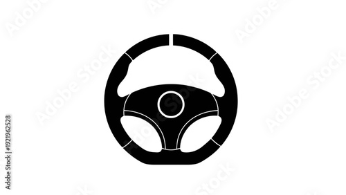 Vector illustration of black and white icon of a car steering wheel on a transparent background