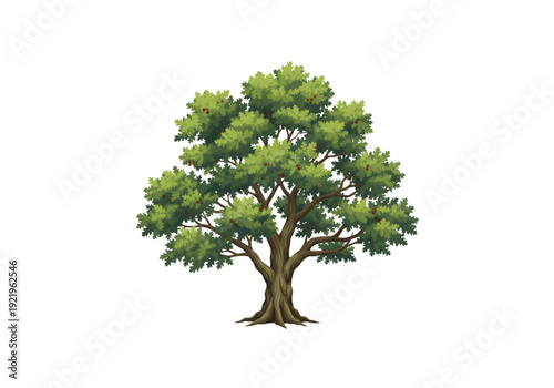 Green Oak Tree with Lush Foliage PNG on Transparent Background