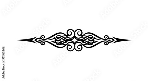 Intricate black ornate border or divider element, elegant scrollwork design on isolated white background, for decorative graphic use.
