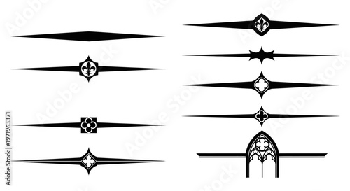 Elegant set of antique decorative text dividers, various ornate design elements on isolated white background, for vintage document embellishment.