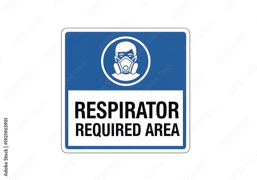 Obraz premium Blue respirator required area sign png on transparent background