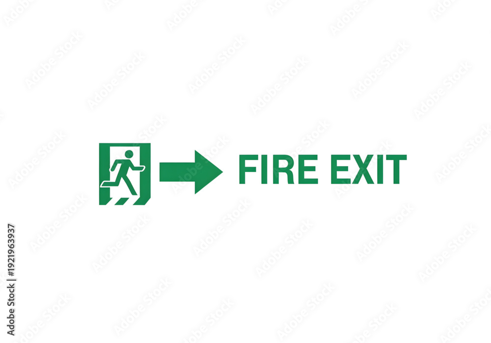 Obraz premium Green fire exit right arrow sign png on transparent background