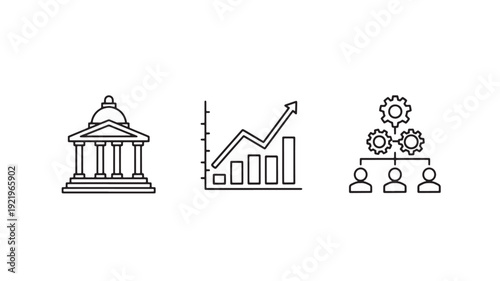 Business Government Finance Management Data Line Icons Set 