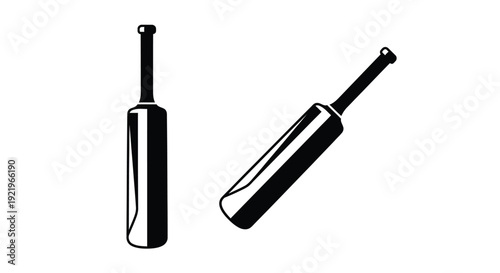 Two cricket bats depicted in a striking black silhouette