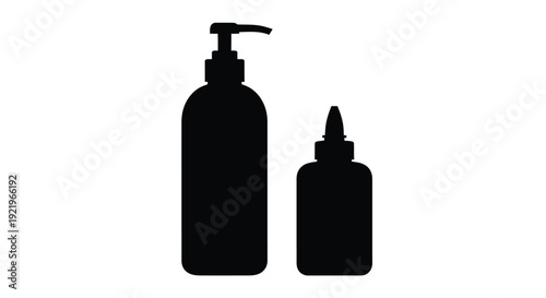 Two personal care bottles in a striking black silhouette