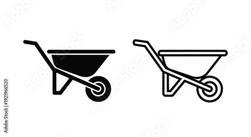 Two wheelbarrows depicted in contrasting styles one as a silhouette