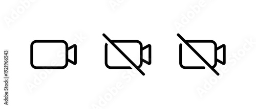 Video and no camera icon in outline style. Webcam and recording restriction symbol
