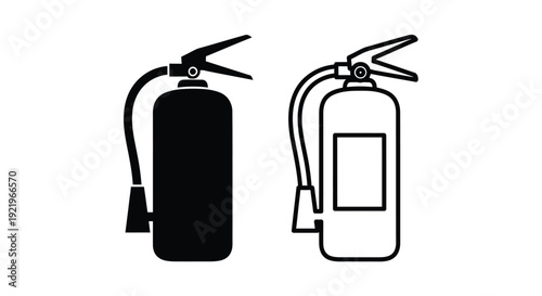 Two fire extinguishers one filled and one outline silhouette