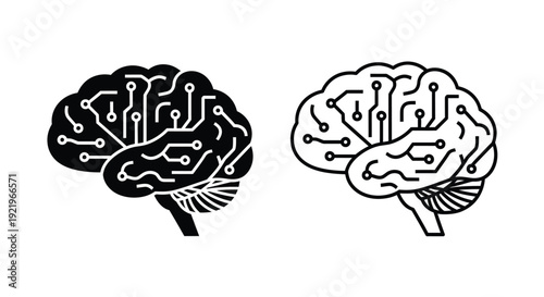 Two human brains with circuitry a striking visual silhouette