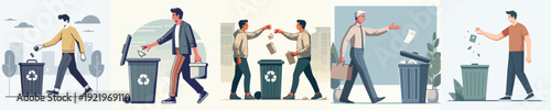 Vector Illustration of a Man Throwing Out Trash