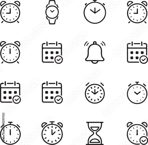 time clocks icons set. vector illustration