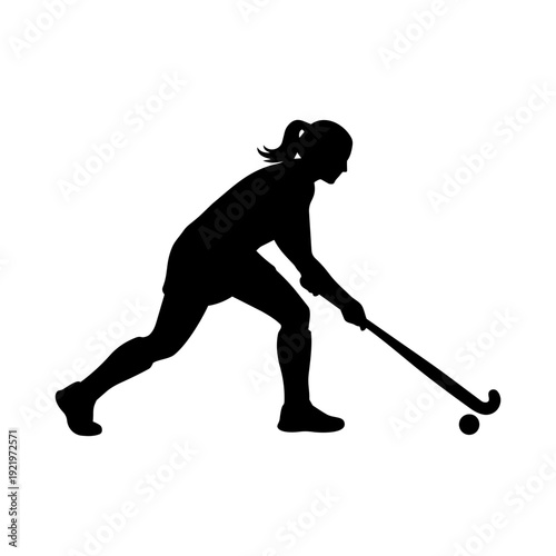 Woman hockey player silhouette vector illustration