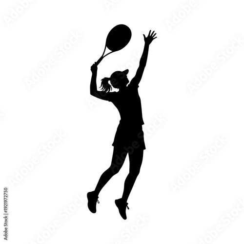 Woman tennis player action 2 silhouette vector illustration