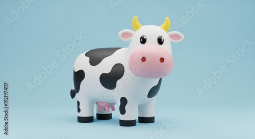 Cow in farm 3D vector ilustration full color 