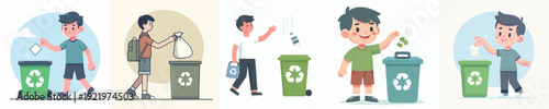 Vector Illustration of a Boy Throwing Out Trash
