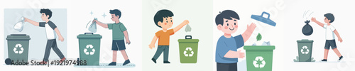 Vector Illustration of a Boy Throwing Out Trash