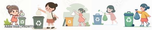 Vector Illustration of a Girl Throwing Out Trash