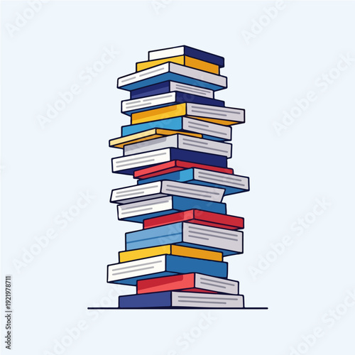 A tall stack of colorful books representing knowledge and education.