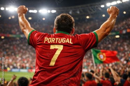 Portugal Male Soccer Fan Celebrate in Stadium