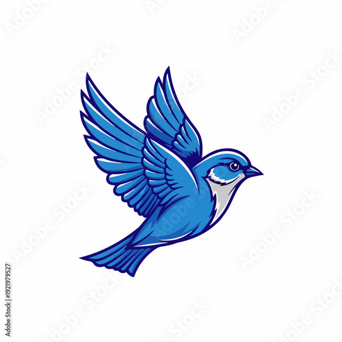Blue bird flying with wings spread in the air.