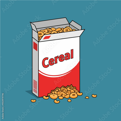 Box of delicious cereal with a red and white design, ready to eat.