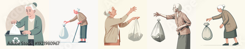 Vector Illustration of a Elderly Person Throwing Out Trash