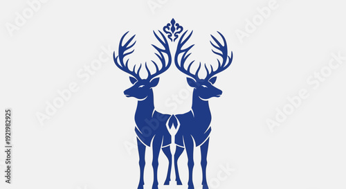 Two majestic deer standing together, facing opposite directions with grand antlers in a minimalist illustration