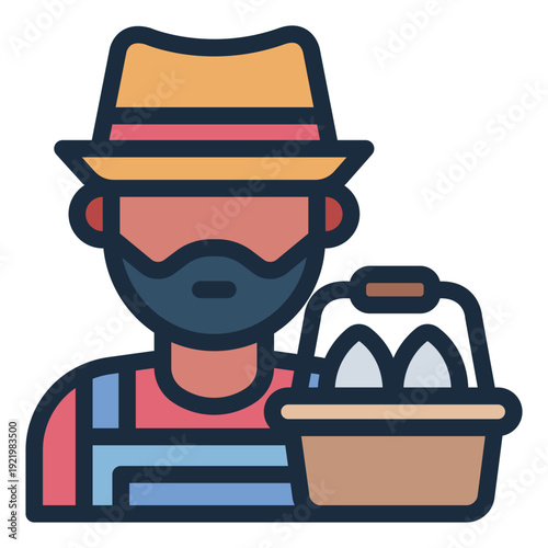 poultry farmer filled line icon. worker feeding chicken. livestock agriculture