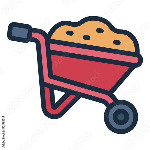 wheelbarrow filled line icon. farm transport cart. feed delivery. poultry work