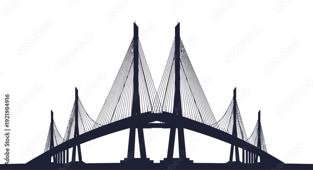 Obraz premium Modern cable-stayed bridge silhouette on a white background
