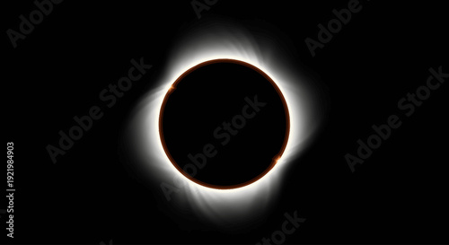Total solar eclipse with glowing solar corona in dark sky