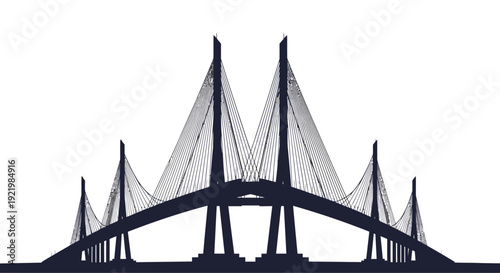 Modern cable-stayed bridge silhouette on a white background
