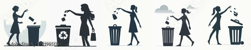 Silhouette Vector Illustration of an Person Throwing Out Trash