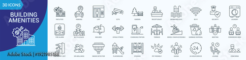 Building Aminities Icon Pack Illustration Vector  Outline Style