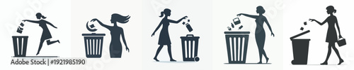 Silhouette Vector Illustration of an Person Throwing Out Trash