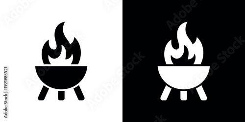 Black and white campfire with flames and bowl 1