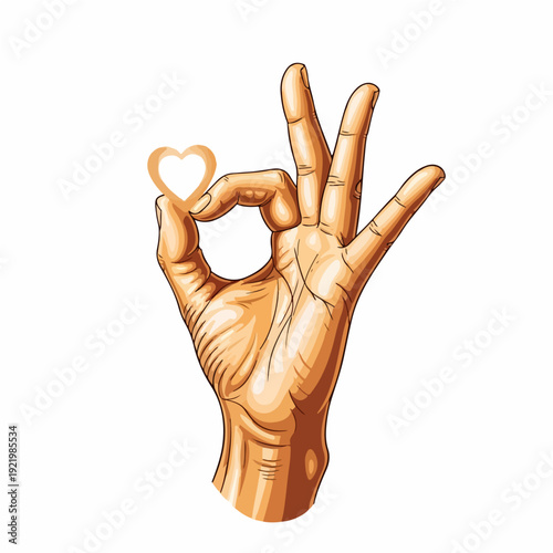 Hand holding heart shape, showing okay gesture, love concept.
