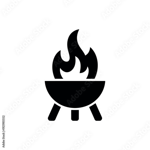 Black and white campfire with flames and bowl 2