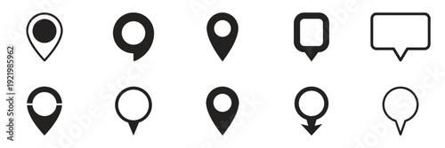 Various location map pin icons and speech bubble symbols