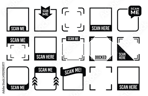 Collection of Scan Me Frames and QR Code Indicators for Digital Interfaces