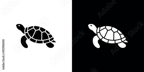 Black and white turtle silhouette on contrasting backgrounds